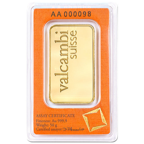 50 Gram Valcambi Suisse Gold Bar New w/ Assay