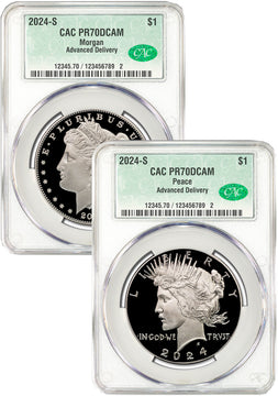 2024-S Morgan and Peace Silver Dollar 2pc Proof Set AD CAC PR70