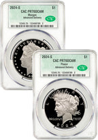 2024-S Morgan and Peace Silver Dollar 2pc Proof Set AD CAC PR70