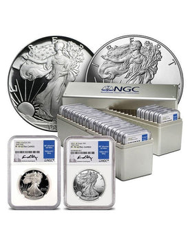 1986-2021 Silver Eagle 35 pc Set NGC PF70UCAM Edmund Moy Signed