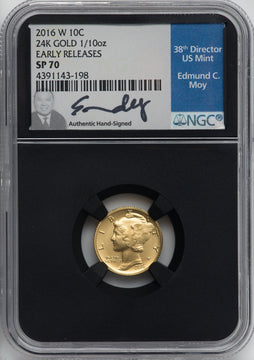 2016-W 10C Mercury Dime 24K Gold Early Releases NGC SP70 Ed Moy
