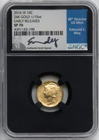 2016-W 10C Mercury Dime 24K Gold Early Releases NGC SP70 Ed Moy