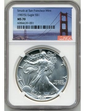 1987-S Silver American Eagle NGC MS70 Bridge Label