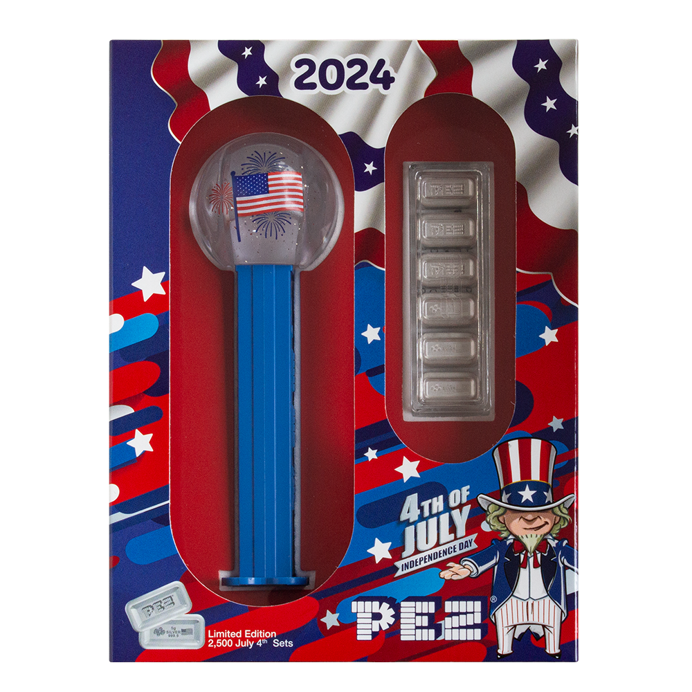 2024 PEZ® Gift Set w/4th of July Dispenser & 6x5 g Silver Wafers