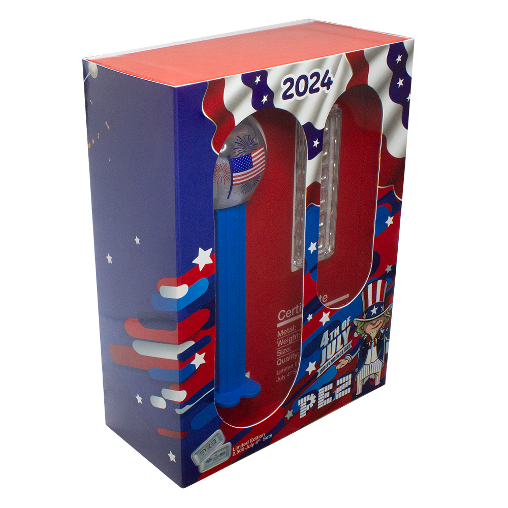 2024 PEZ® Gift Set w/4th of July Dispenser & 6x5 g Silver Wafers
