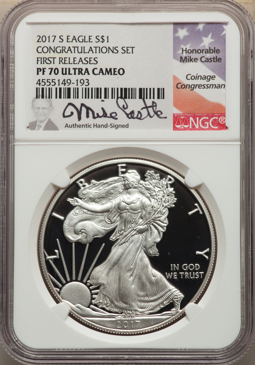 2017-S S$1 Silver Eagle Congratulations Set First Strike NGC PF70