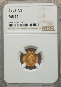 1855 G$1 Type Two Gold Dollar NGC MS64