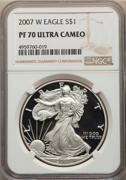 2007-W S$1 Silver Eagle NGC PF70