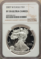 2007-W S$1 Silver Eagle NGC PF70