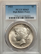 1921 S$1 Peace Peace Dollar PCGS MS63