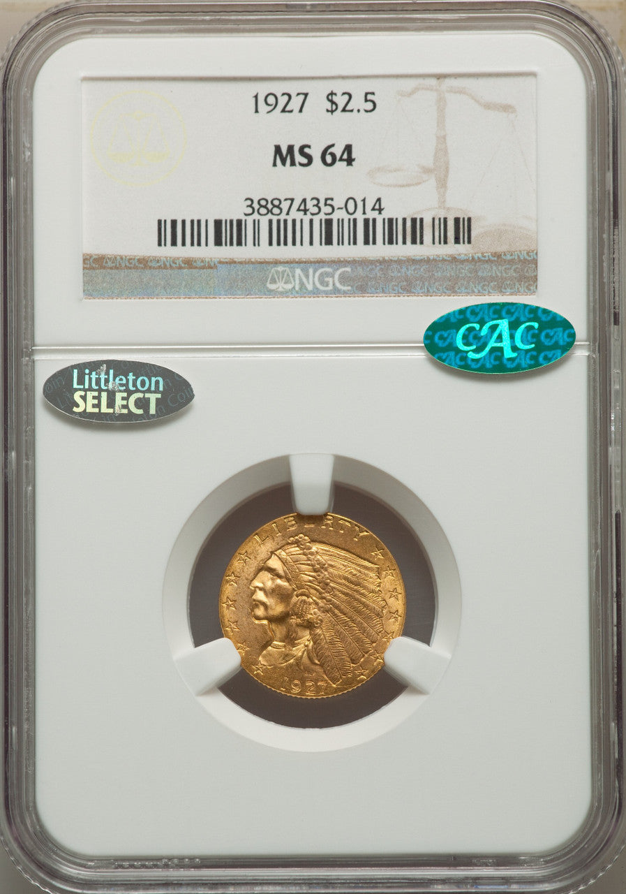 1927 $2.50 CAC Indian Quarter Eagle NGC MS64