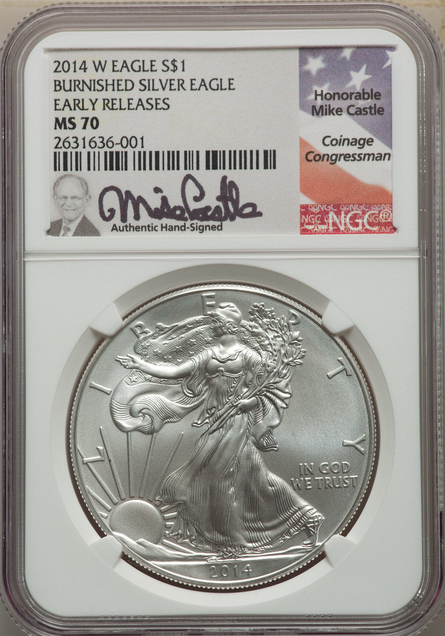 2014-W S$1 Silver Eagle Burnished First Strike SP NGC MS70