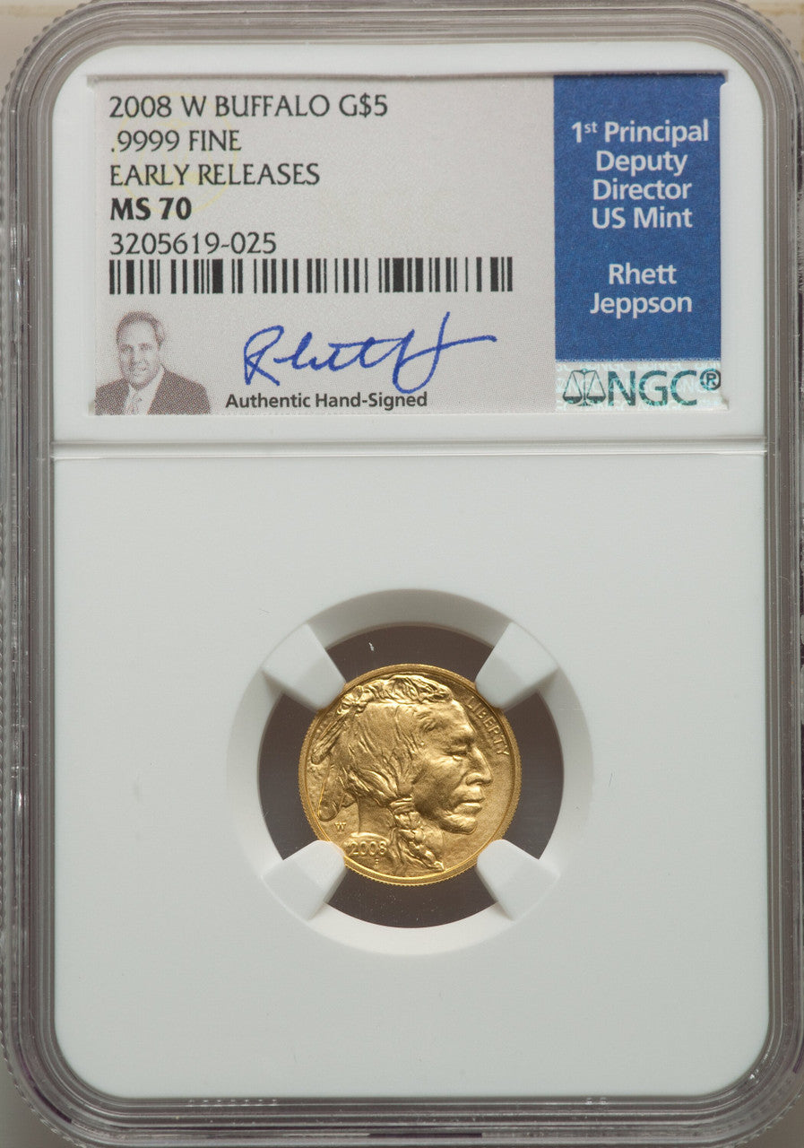 2008-W $5 Burnished Tenth-Ounce Gold Buffalo First Strike Modern Bullion Coins NGC MS70