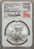 2016-W S$1 Silver Eagle Burnished Lettered Edge 30th Anniversary First Day of Issue SP NGC MS70