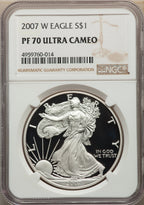 2007-W S$1 Silver Eagle NGC PF70
