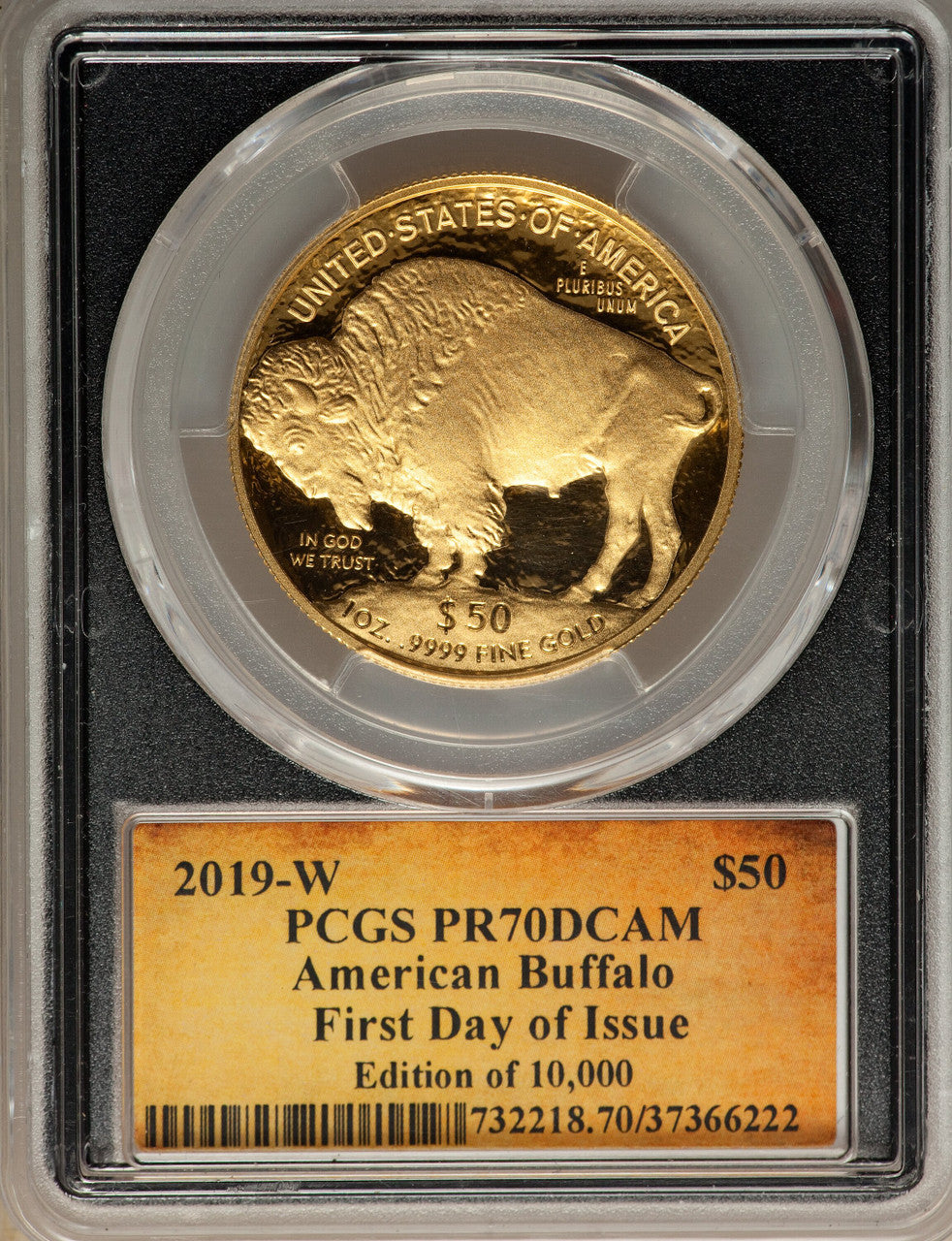 2019-W $50 One-Ounce American Buffalo .9999 Fine Gold First Day of Issue Cleveland Scroll PCGS PR70