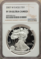 2007-W S$1 Silver Eagle NGC PF70