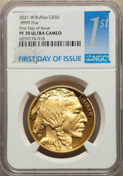 2021-W G$50 Gold Buffalo First Day of Issue NGC PF70 Ultra Cameo