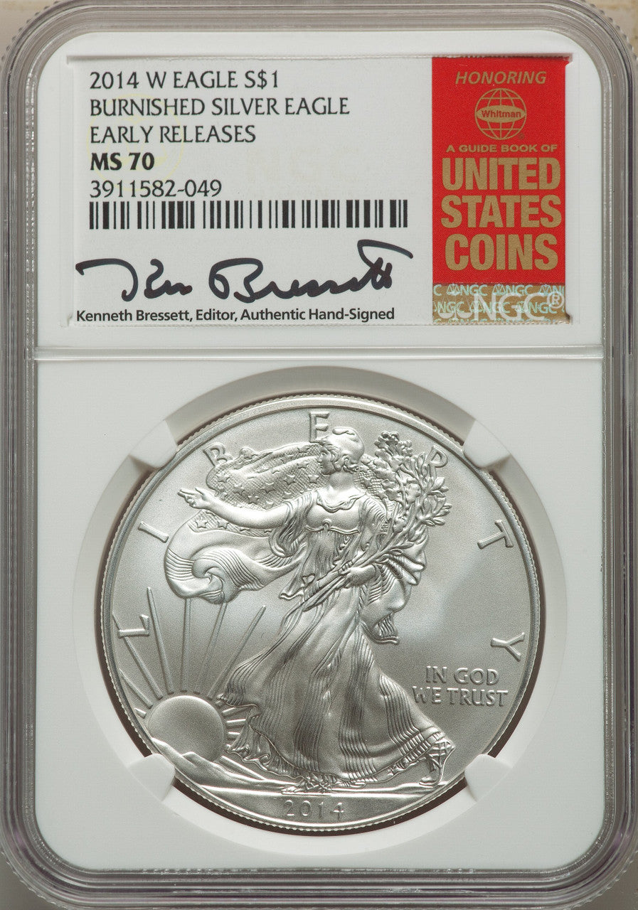 2014-W S$1 Silver Eagle Burnished First Strike SP NGC MS70
