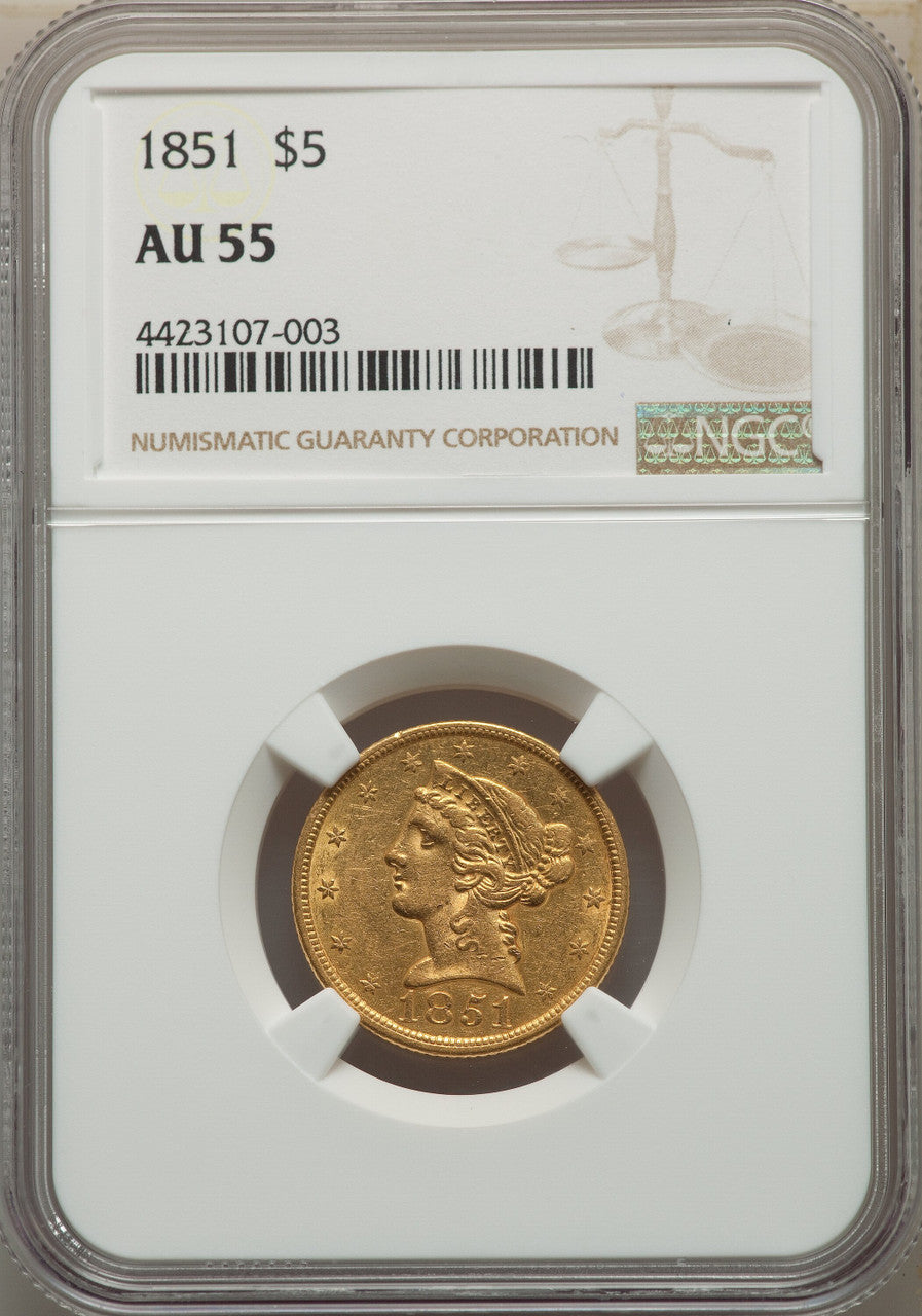 1851 $5 Liberty Half Eagle NGC AU55