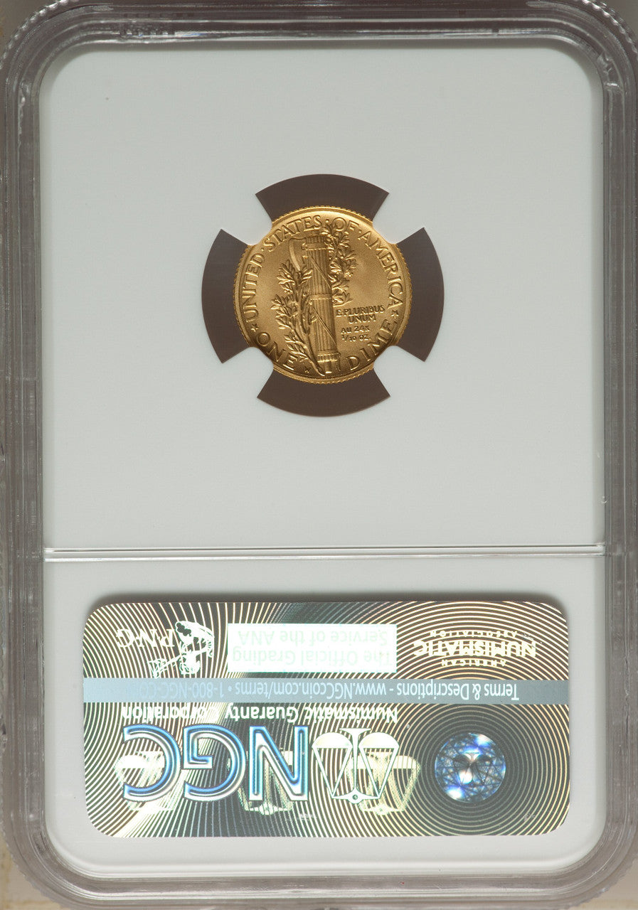 2016-W 10C Mercury Dime Gold 100th Anniversary First Strike SP Modern Bullion Coins NGC MS70