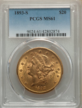 1893-S $20 Liberty Double Eagle PCGS MS61