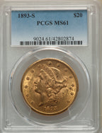 1893-S $20 Liberty Double Eagle PCGS MS61