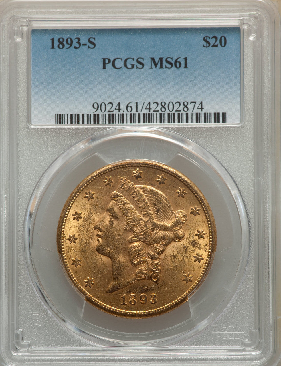 1893-S $20 Liberty Double Eagle PCGS MS61