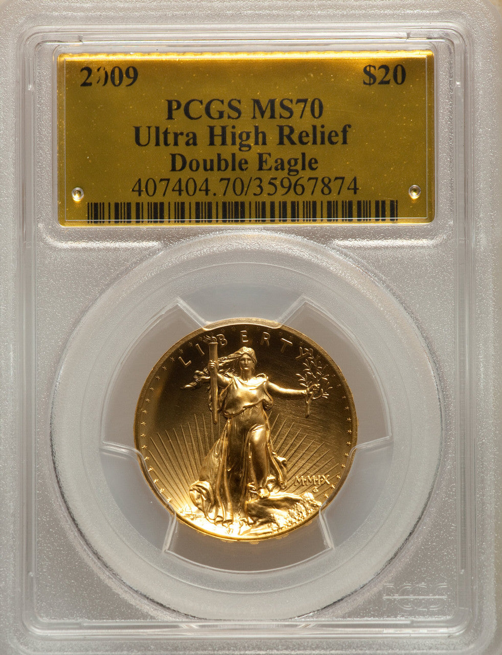 2009 $20 One-Ounce Gold Ultra High Relief Twenty Dollar PCGS MS70