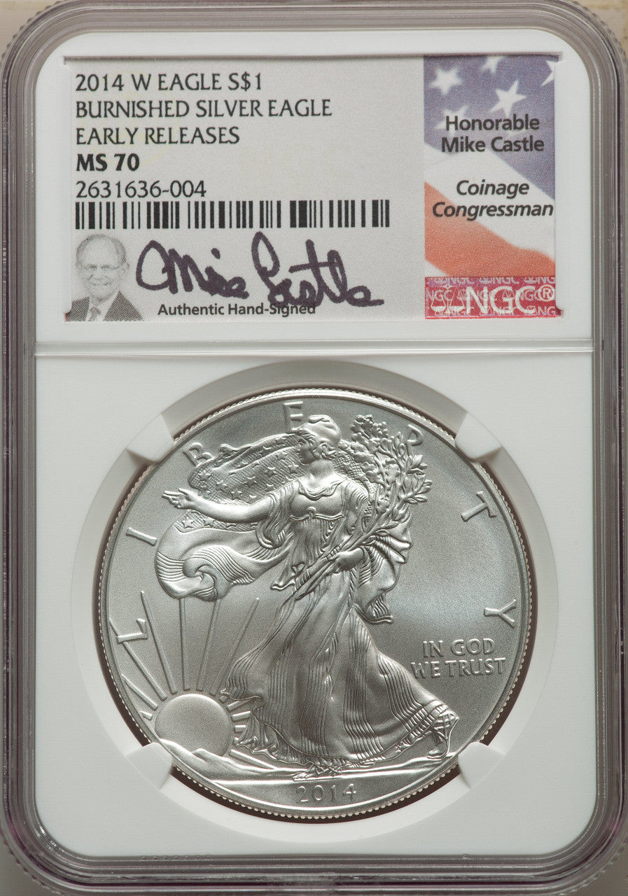 2014-W S$1 Silver Eagle Burnished First Strike SP Modern Bullion Coins NGC MS70