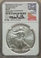 2016-W Silver Eagle Burnished Lettered Edge 30th Anniversary NGC MS70 Mike Castle