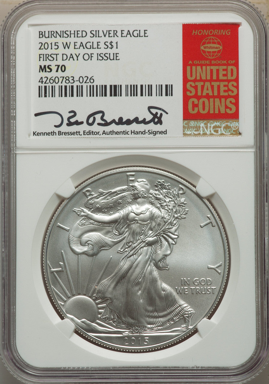 2015-W S$1 Silver Eagle Burnished First Day West Point Strike SP NGC MS70
