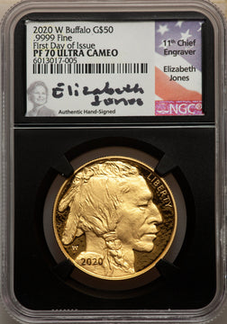 2020-W G$50 Gold Buffalo First Day of Issue DCAM NGC PF70