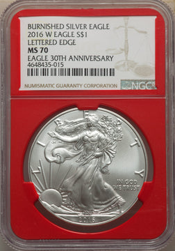 2016-W S$1 Silver Eagle Burnished Lettered Edge 30th Anniversary SP NGC MS70