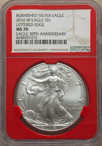 2016-W S$1 Silver Eagle Burnished Lettered Edge 30th Anniversary SP NGC MS70