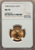 1999 $10 Quarter-Ounce Gold Eagle NGC MS70