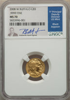 2008-W $5 Tenth-Ounce Gold Buffalo .9999 Fine Gold SP Modern Bullion Coins NGC MS70