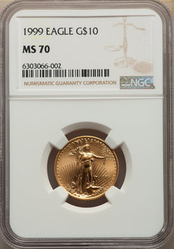 1999 $10 Quarter-Ounce Gold Eagle Modern Bullion Coins NGC MS70