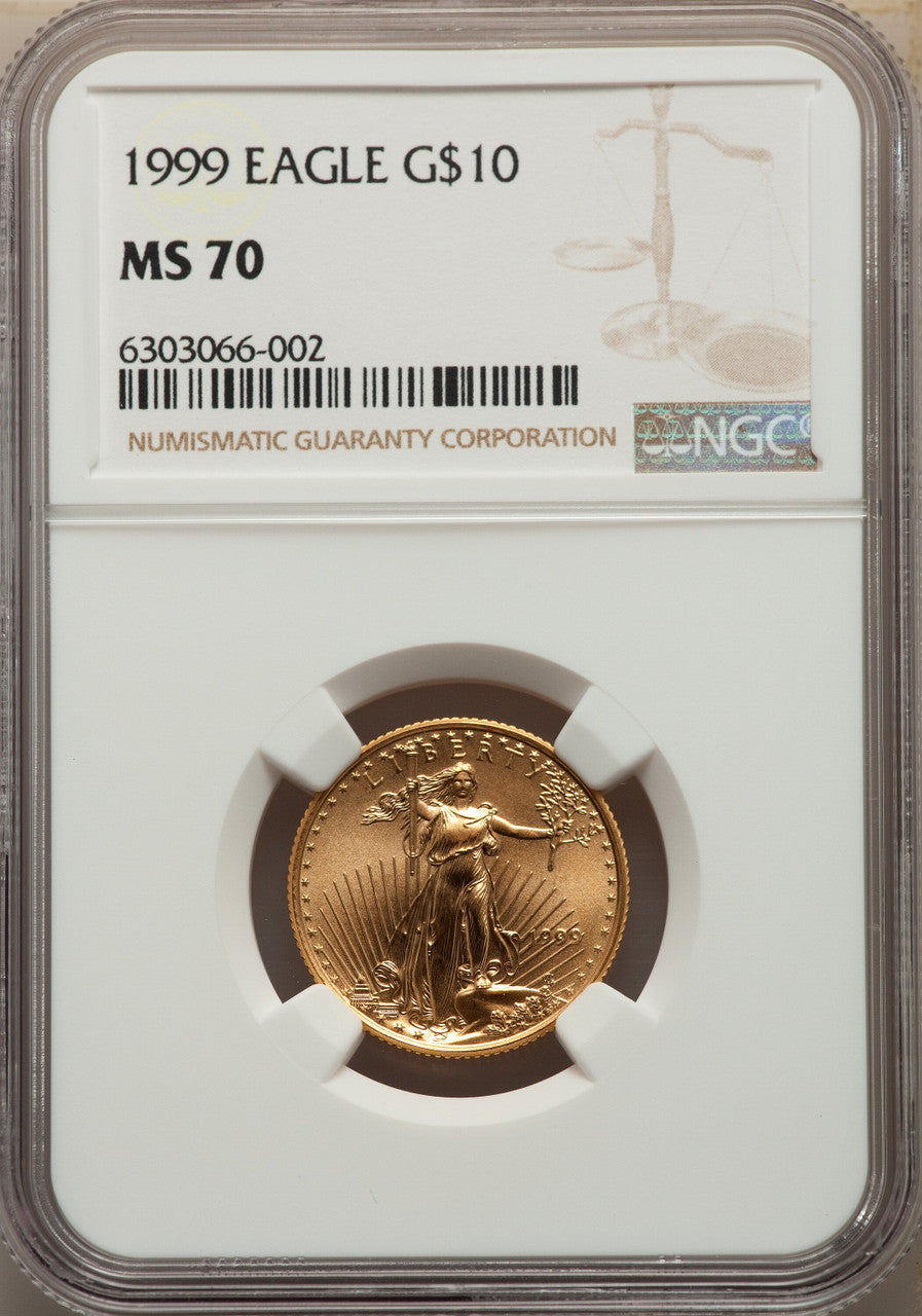 1999 $10 Quarter-Ounce Gold Eagle Modern Bullion Coins NGC MS70