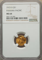 1915-S G$1 PAN-PAC Gold Dollar Commemorative Gold NGC MS64