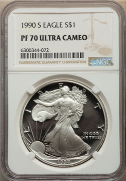 1990-S S$1 Silver Eagle NGC PF70