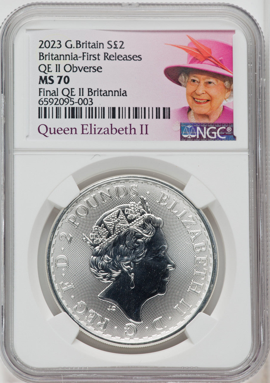 2023 Silver Britannia 1 oz G.Britain 2P Final Effigy Queen Elizabeth II NGC MS70