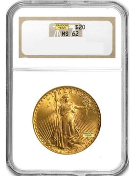 Random Date 1908-1932 Saint-Gaudens (With Motto) $20 Gold Double Eagle NGC MS62