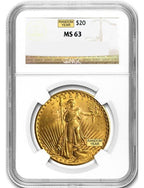 Random Date 1908-1932 Saint-Gaudens (With Motto) $20 Gold Double Eagle NGC MS63