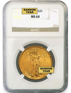 Random Date 1908-1932 Saint-Gaudens (With Motto) $20 Gold Double Eagle NGC MS64