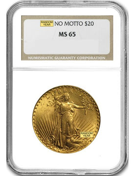 Random Date 1908-1932 Saint-Gaudens (With Motto) $20 Gold Double Eagle NGC MS65