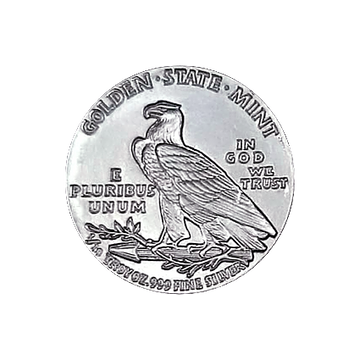 1/10 OZ SILVER ROUND INCUSE INDIAN DESIGN GOLDEN STATE MINT
