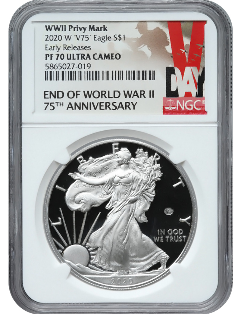 2020-W American Silver Eagle v75 WWII NGC ER PF70UCAM