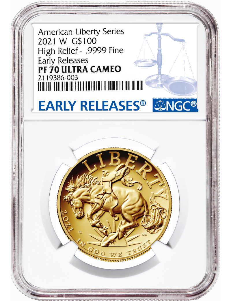 2021 W G$100 American Liberty Series High Relief .9999 Fine Early Releases NGC PF70 Ultra Cameo