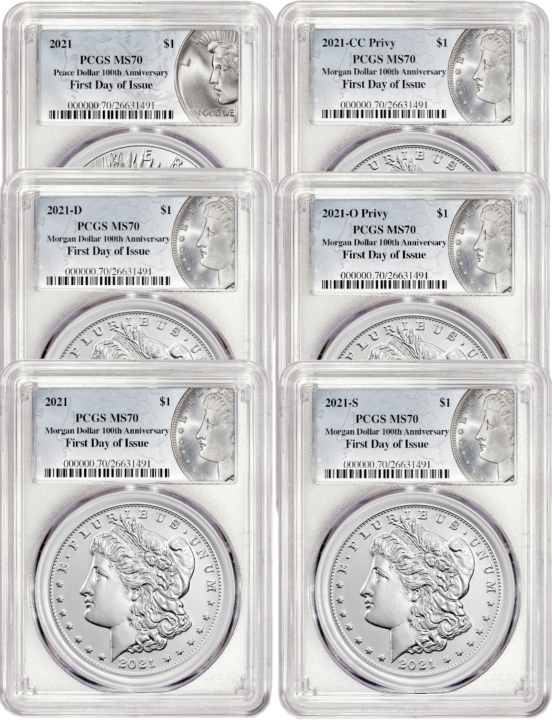2021 Morgan Peace Dollar First Day Of Issue Pcgs Ms70 6-Pc Complete Set 100Th Anniversary | By LCR C